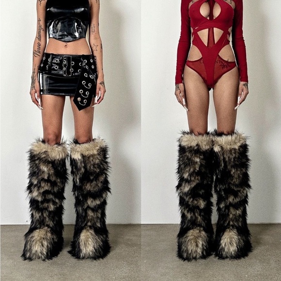 Natural grey thigh high over the knee fur boots size 6 - Picture 5 of 11